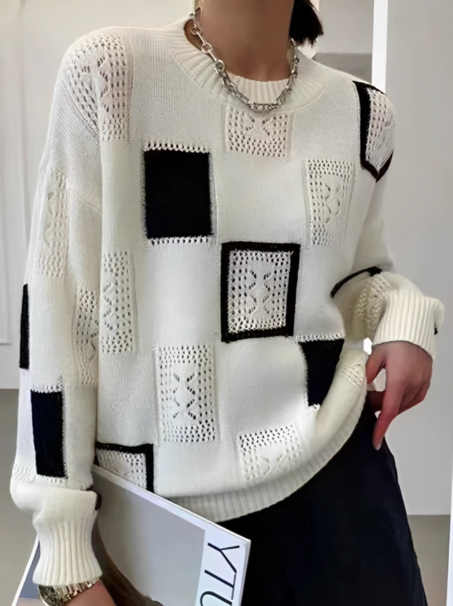 Chic Collection | Women's Sweater with Classic Print & Round Neck | Lightweight Cotton Blend for Comfort and Versatility