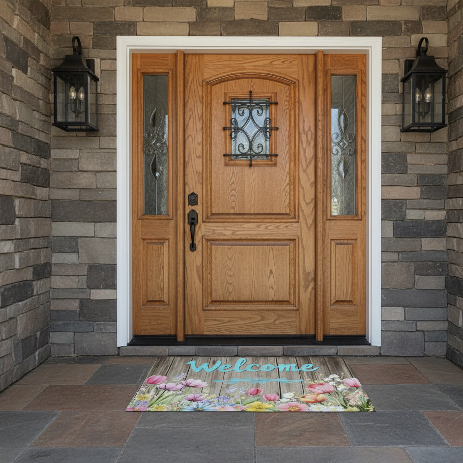 Soft Felt Floral Welcome Doormat Water-Absorbent Washable 4