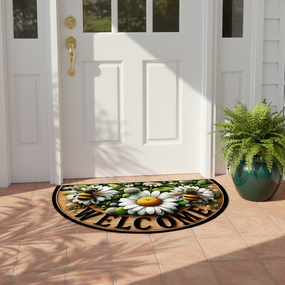 Flower Bee Theme Semi-Circular Door Mat 60x90cm 3