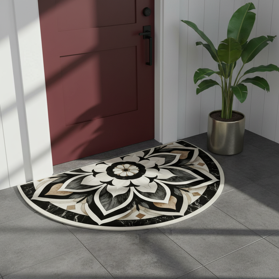 2D Flat Mandala Doormat Semi-Circular Polyester 40x60cm 3