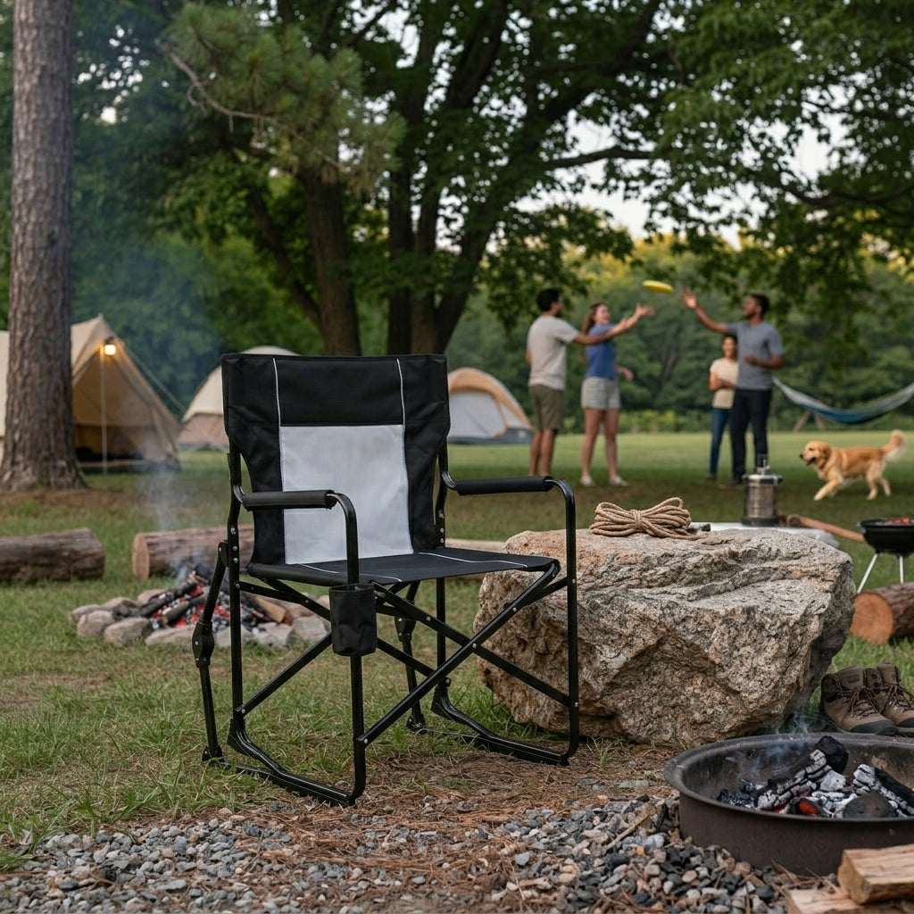 Outdoor Rocking Chair | Portable Folding Design with Breathable Mesh Back | Comfortable Seating for Camping and Relaxation 6
