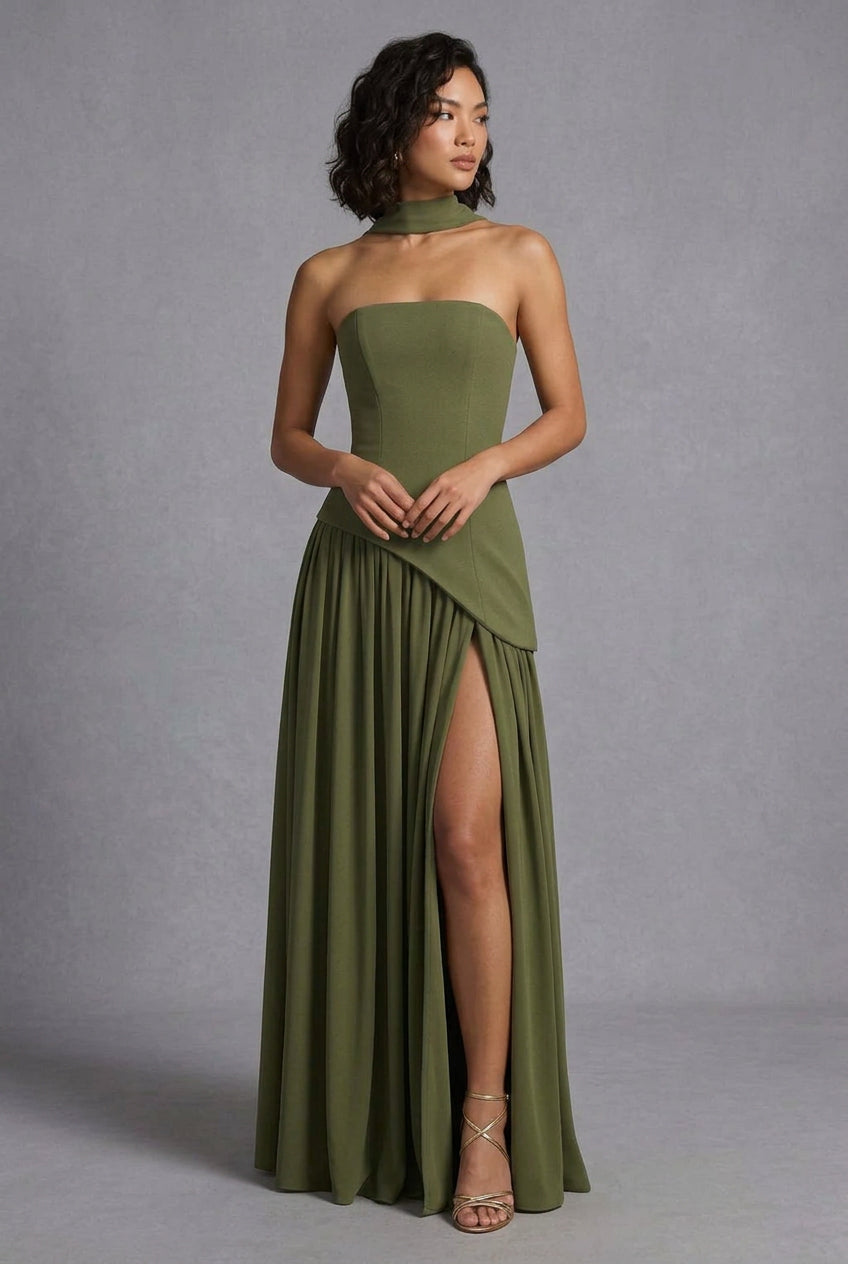 Elegant Strapless Maxi Dress with High Slit | Perfect for Summer Events