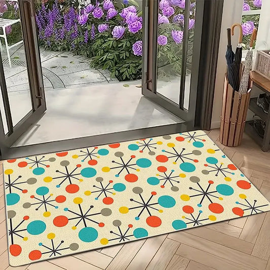 Atomic Starburst | Custom Door Mat with Non-Slip Backing | Soft Flannel Welcome Mat for Stylish Entryways