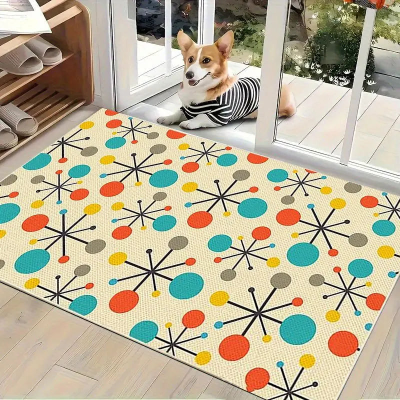 Atomic Starburst | Custom Door Mat with Non-Slip Backing | Soft Flannel Welcome Mat for Stylish Entryways