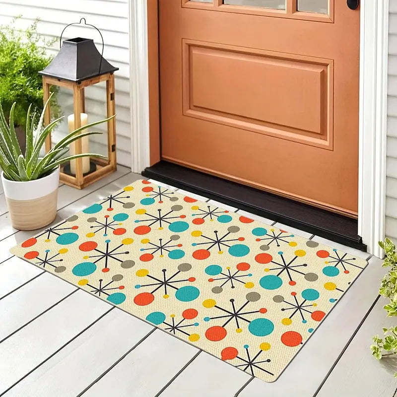 Atomic Starburst | Custom Door Mat with Non-Slip Backing | Soft Flannel Welcome Mat for Stylish Entryways