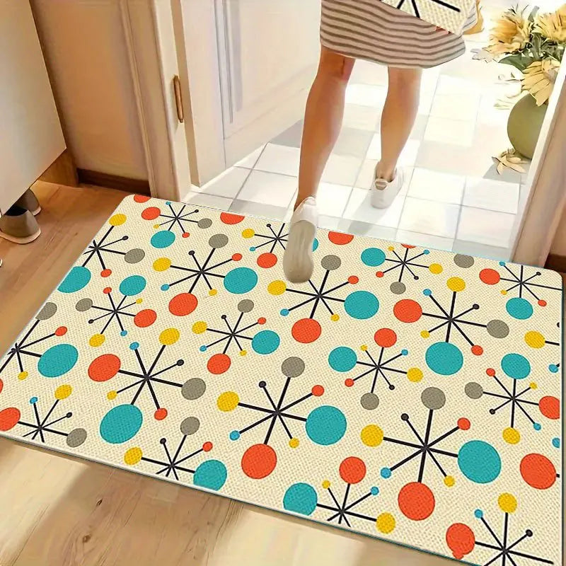 Atomic Starburst | Custom Door Mat with Non-Slip Backing | Soft Flannel Welcome Mat for Stylish Entryways