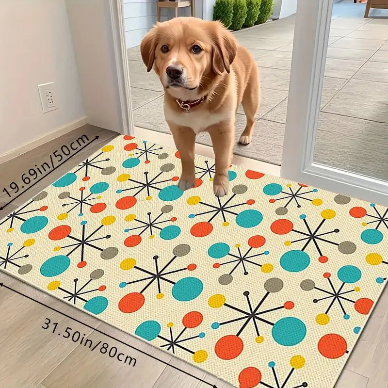 Atomic Starburst | Custom Door Mat with Non-Slip Backing | Soft Flannel Welcome Mat for Stylish Entryways