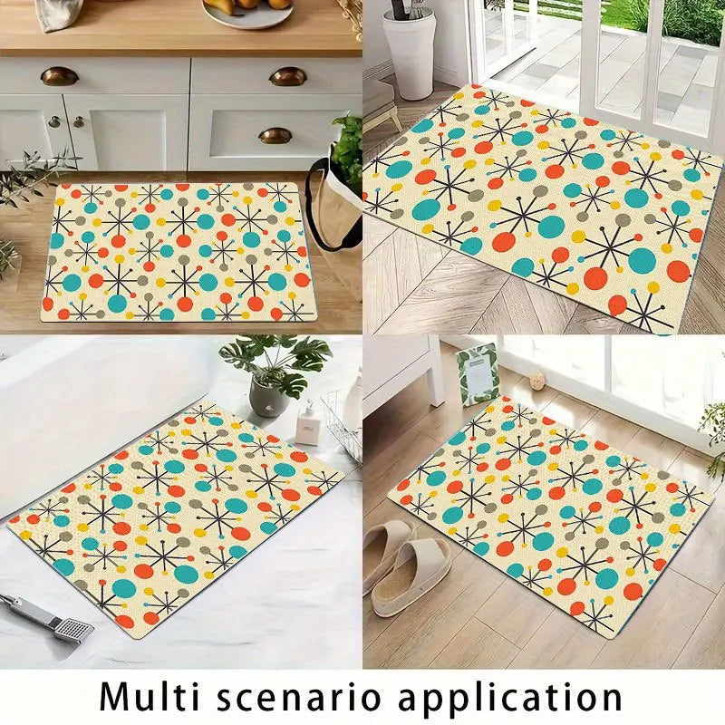 Atomic Starburst | Custom Door Mat with Non-Slip Backing | Soft Flannel Welcome Mat for Stylish Entryways