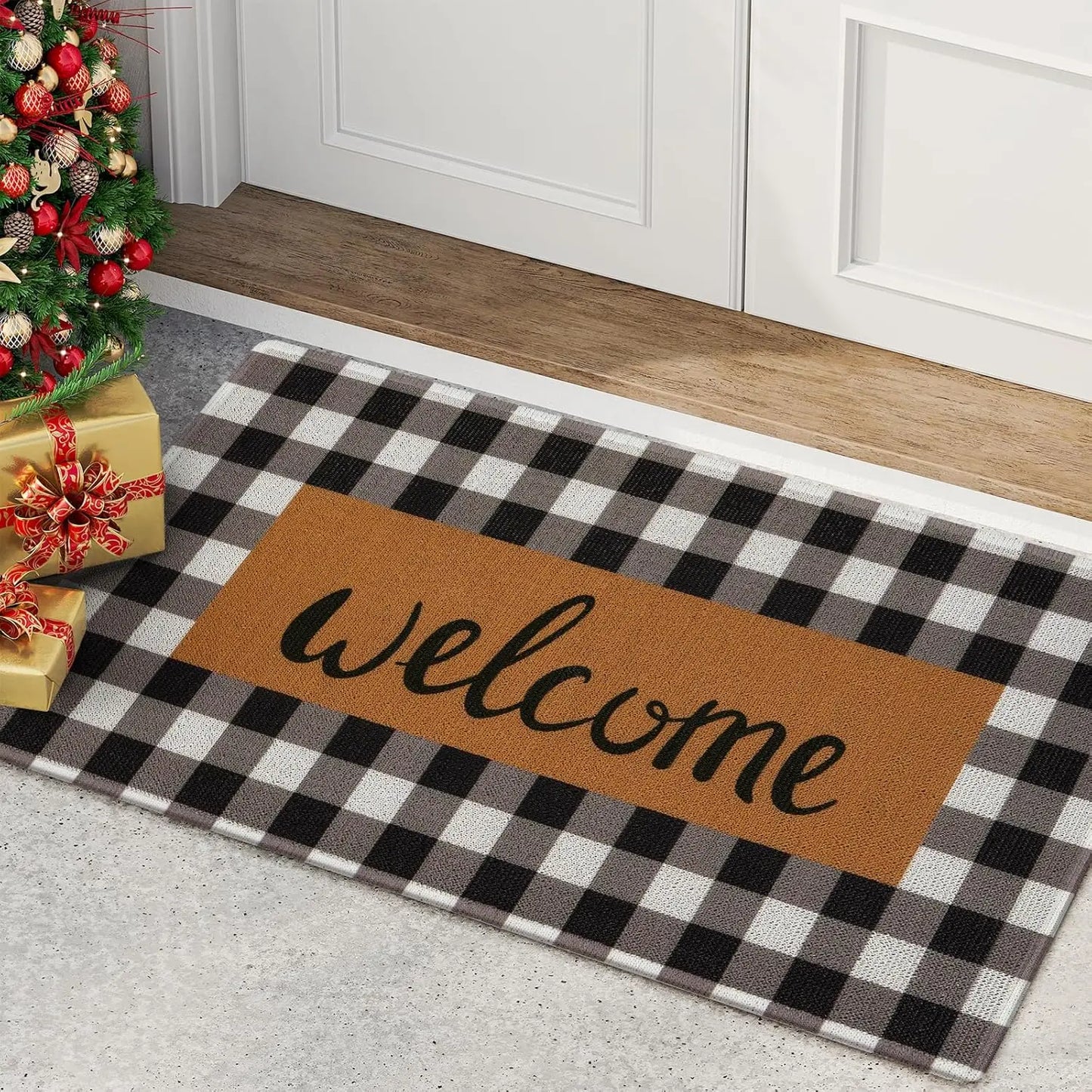Buffalo Plaid Welcome Mat | Non-Slip Durable Entrance Rug for Front Door