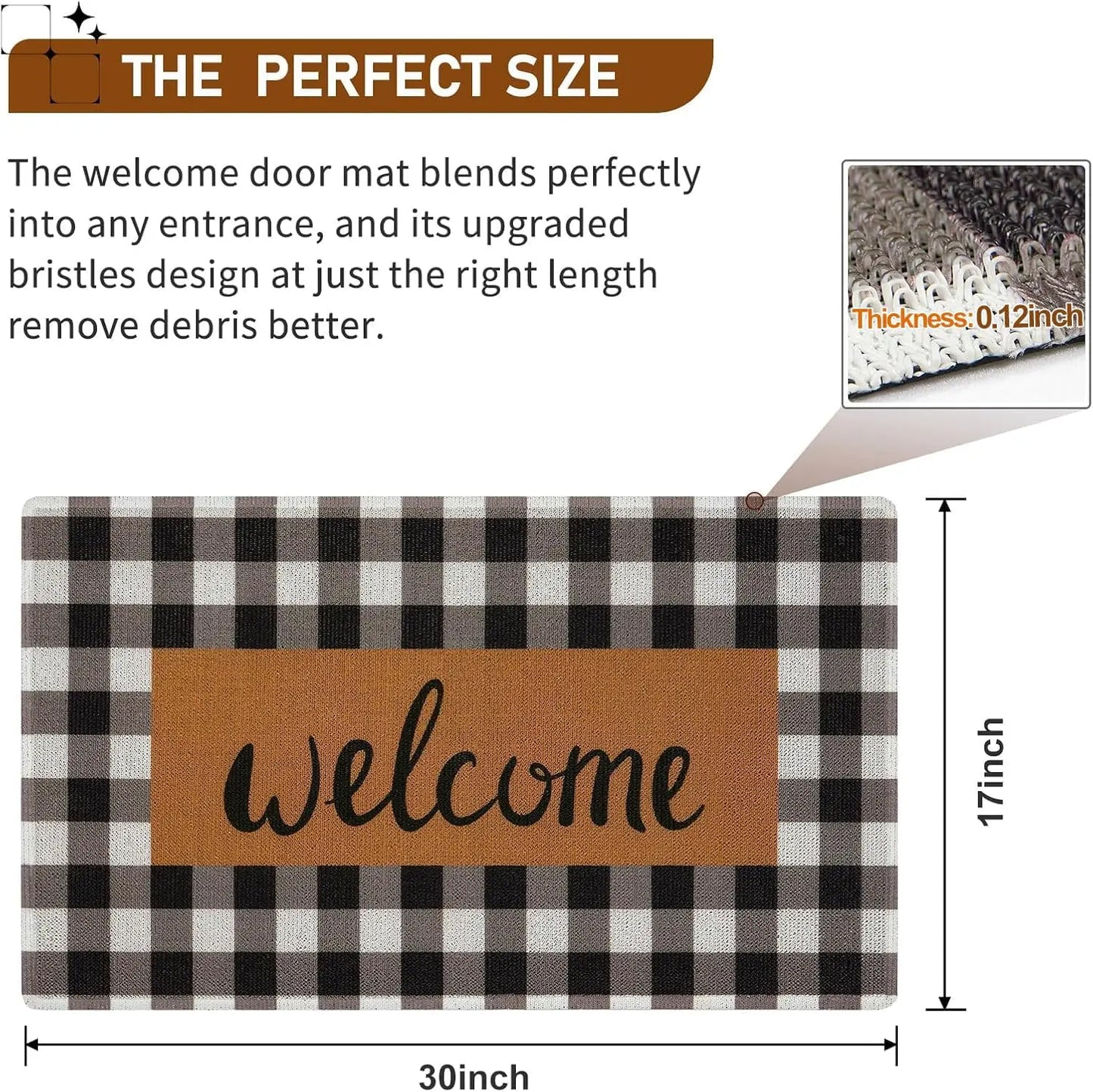 Buffalo Plaid Welcome Mat | Non-Slip Durable Entrance Rug for Front Door