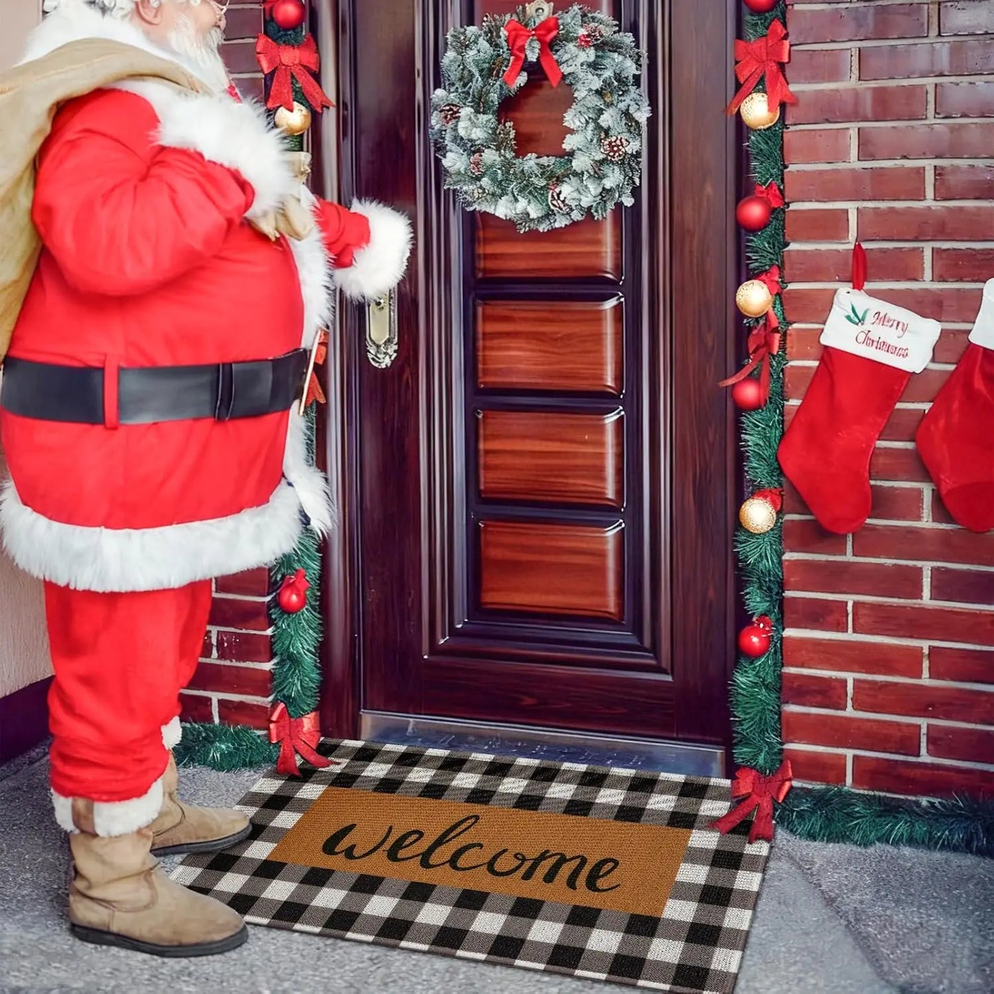 Buffalo Plaid Welcome Mat | Non-Slip Durable Entrance Rug for Front Door