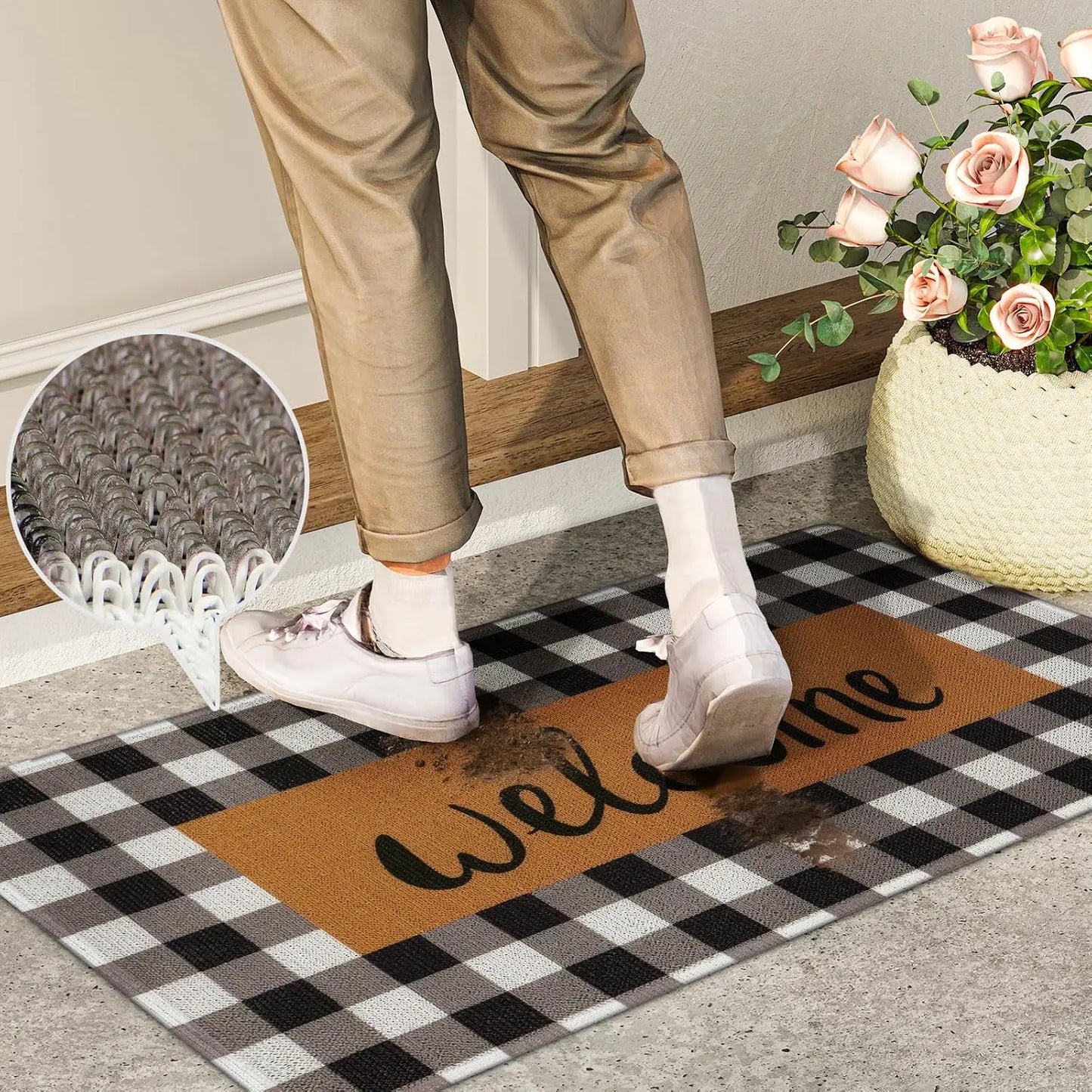 Buffalo Plaid Welcome Mat | Non-Slip Durable Entrance Rug for Front Door
