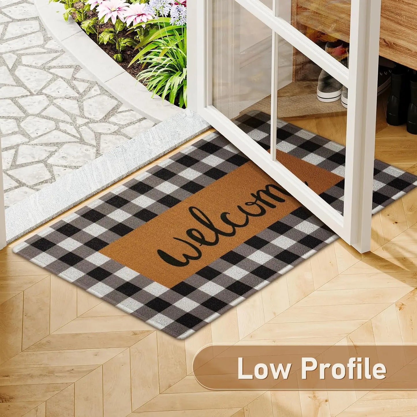 Buffalo Plaid Welcome Mat | Non-Slip Durable Entrance Rug for Front Door