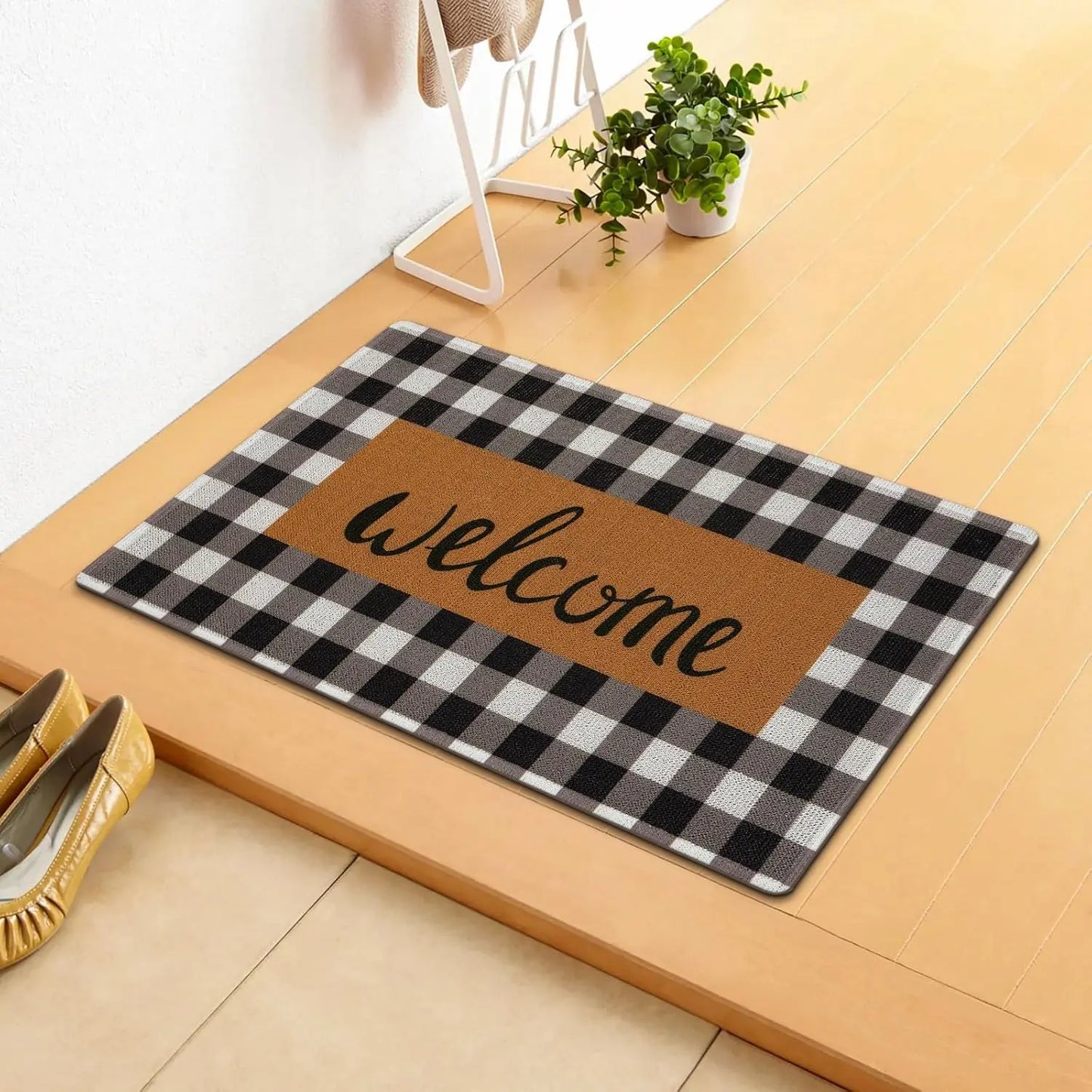 Buffalo Plaid Welcome Mat | Non-Slip Durable Entrance Rug for Front Door