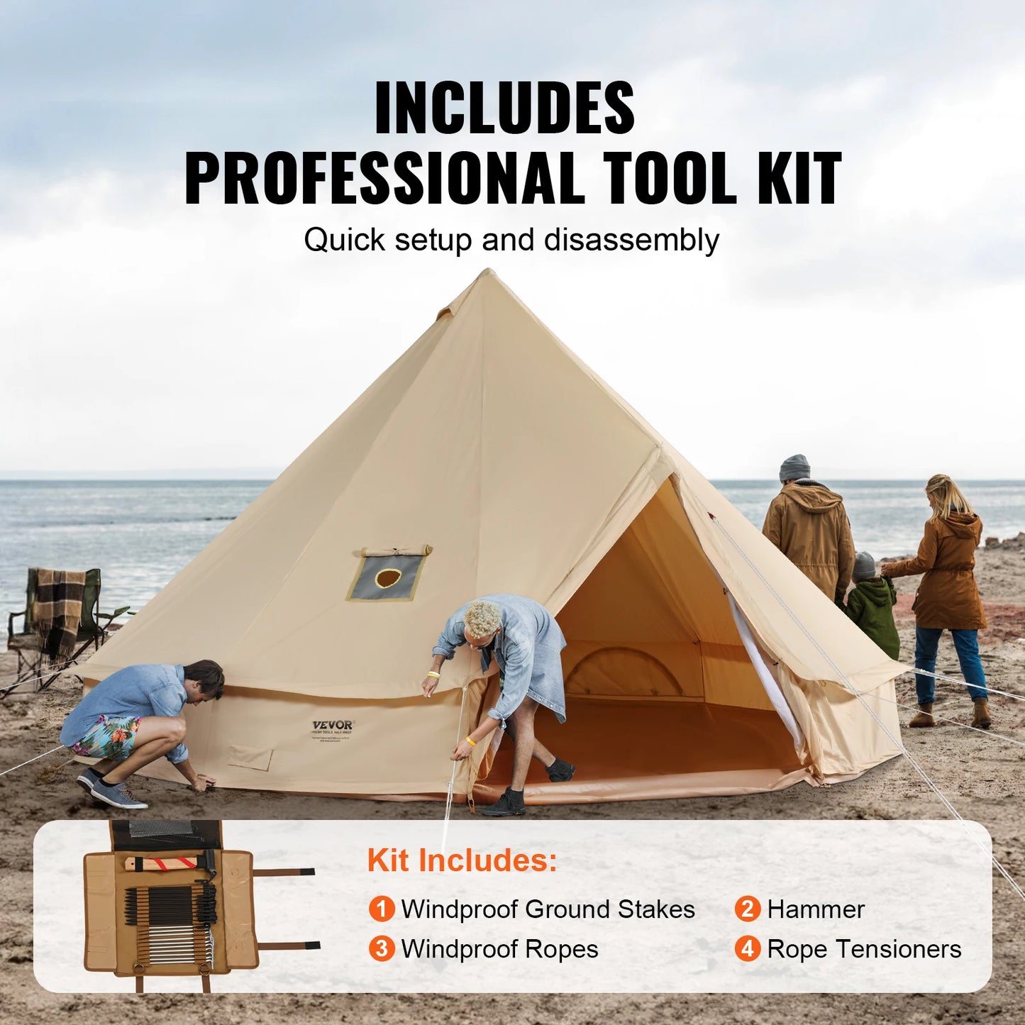 Canvas Bell Tent for Camping with Waterproof Groundsheet | Spacious Shelter for All-Season Outdoor Adventures