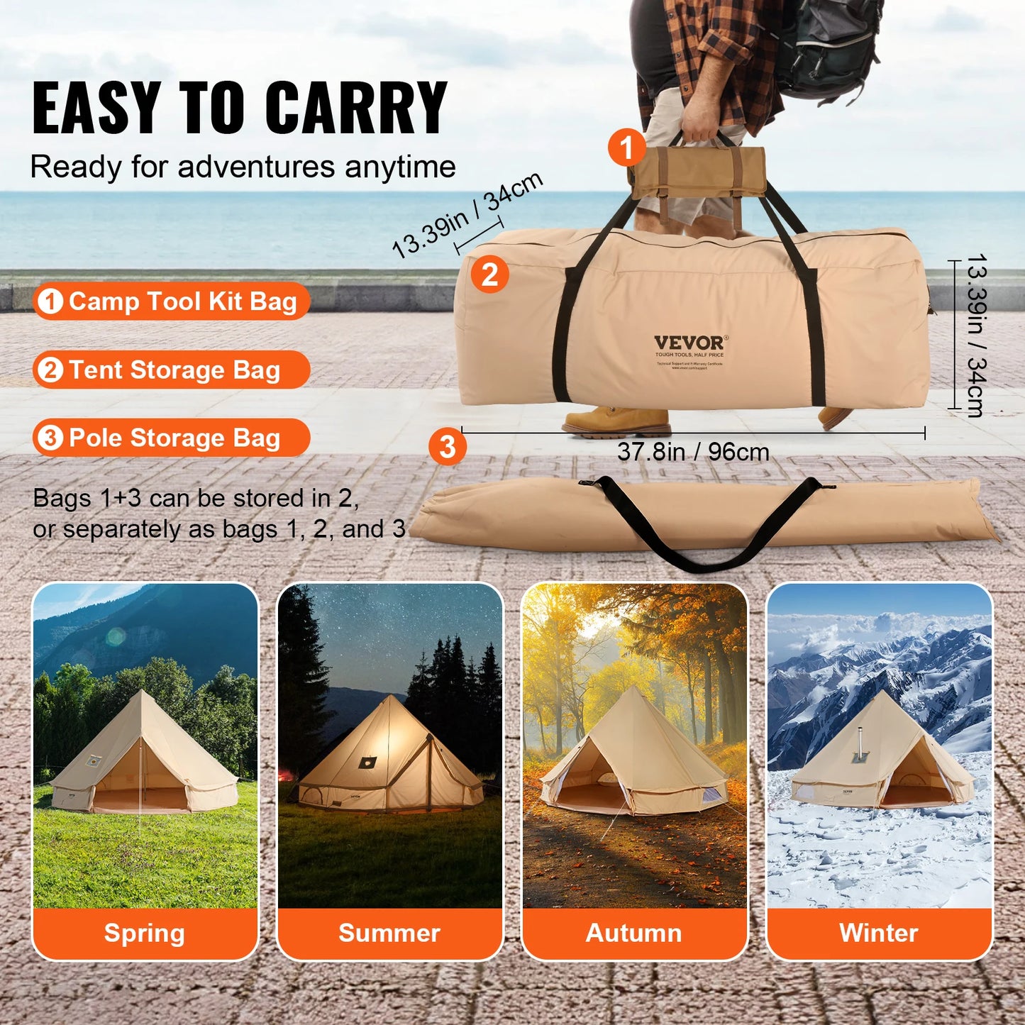 Canvas Bell Tent for Camping with Waterproof Groundsheet | Spacious Shelter for All-Season Outdoor Adventures