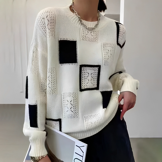 Chic Collection | Women's Sweater with Classic Print & Round Neck | Lightweight Cotton Blend for Comfort and Versatility