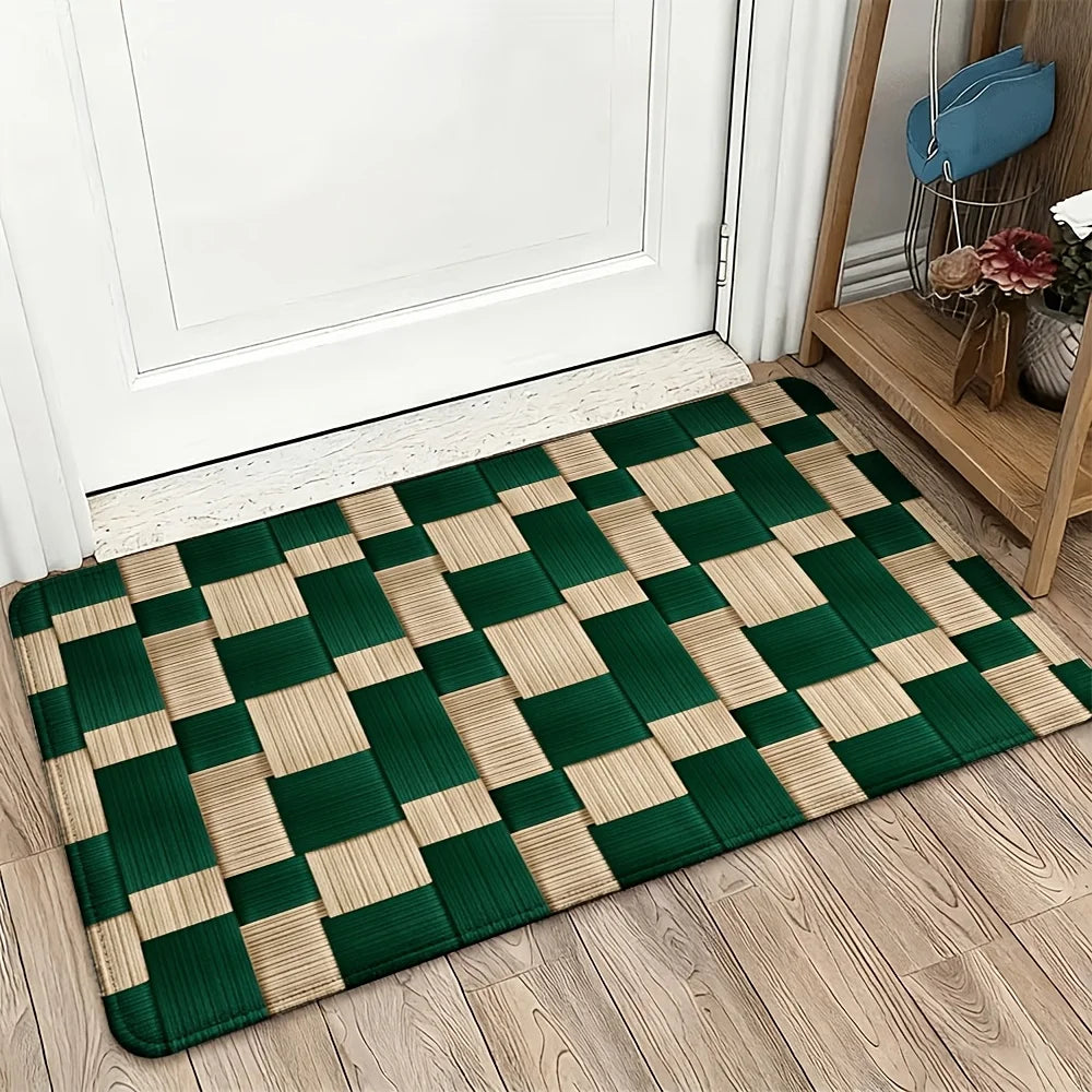 Elegant Checkerboard Door Mat | Soft Flannel Outdoor Mat with Non-Slip Design for Stylish Home Entrances