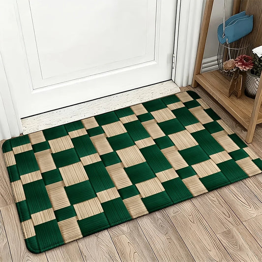 Elegant Checkerboard Door Mat | Soft Flannel Outdoor Mat with Non-Slip Design for Stylish Home Entrances