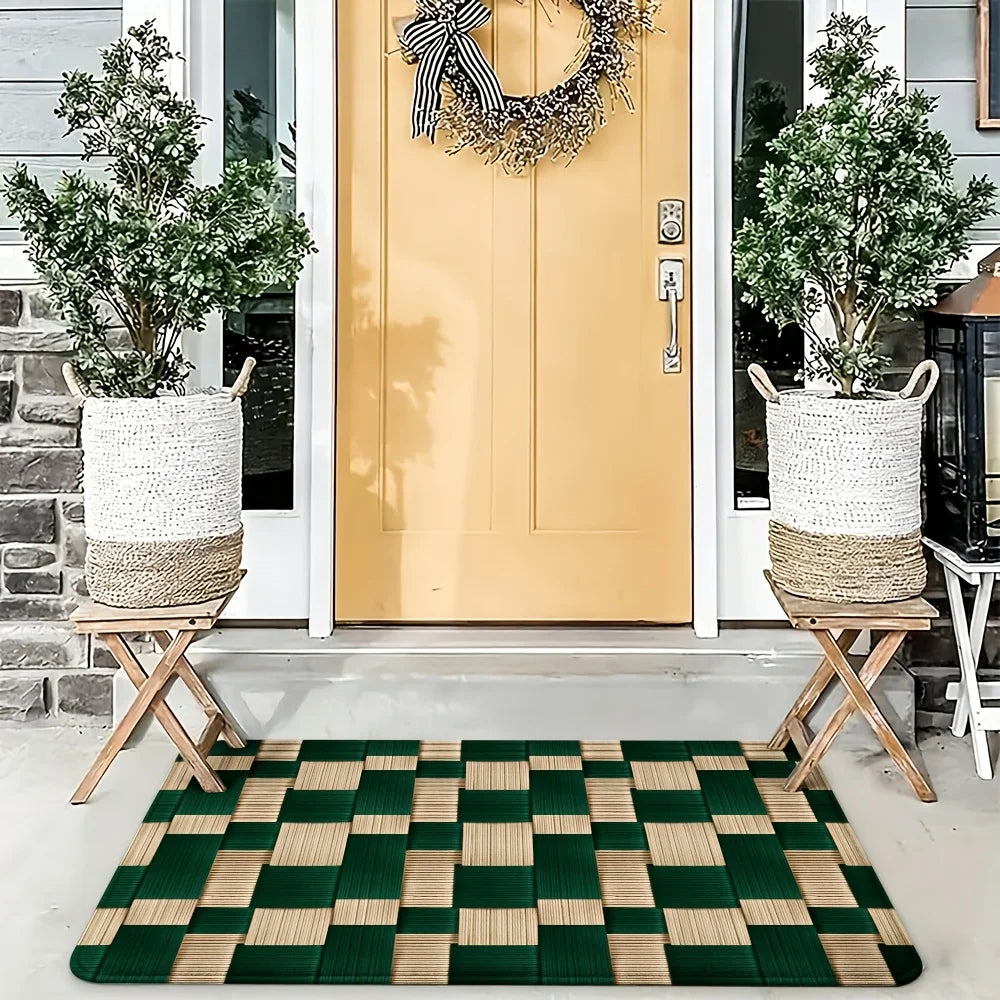 Elegant Checkerboard Door Mat | Soft Flannel Outdoor Mat with Non-Slip Design for Stylish Home Entrances