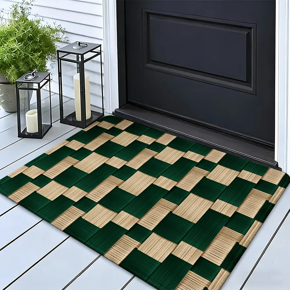 Elegant Checkerboard Door Mat | Soft Flannel Outdoor Mat with Non-Slip Design for Stylish Home Entrances