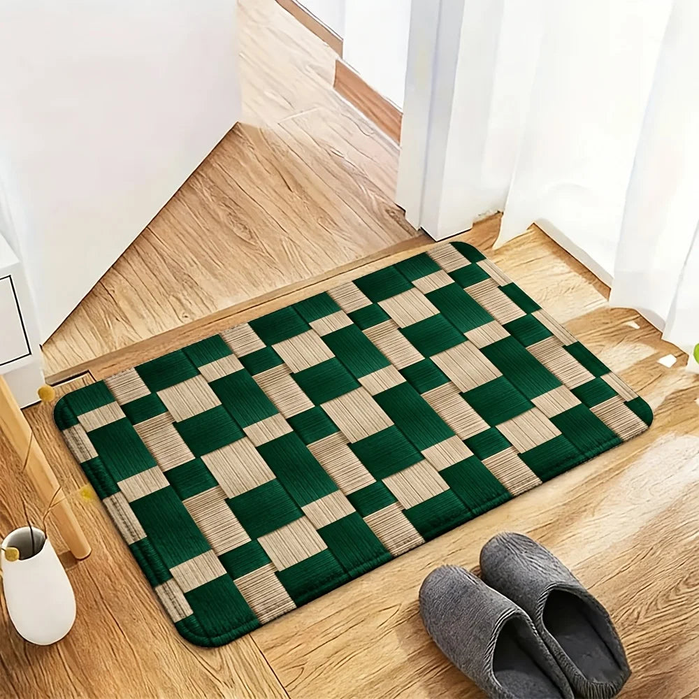 Elegant Checkerboard Door Mat | Soft Flannel Outdoor Mat with Non-Slip Design for Stylish Home Entrances