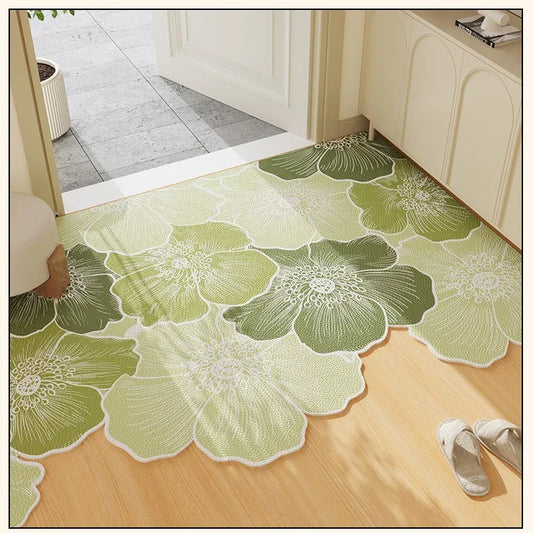 Floral Entryway Rug | Washable Indoor Mat with Wavy Edges for Stylish Home Decor