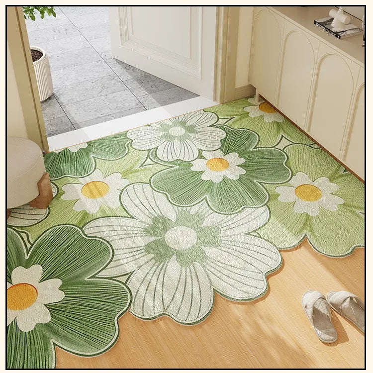 Floral Entryway Rug | Washable Indoor Mat with Wavy Edges for Stylish Home Decor