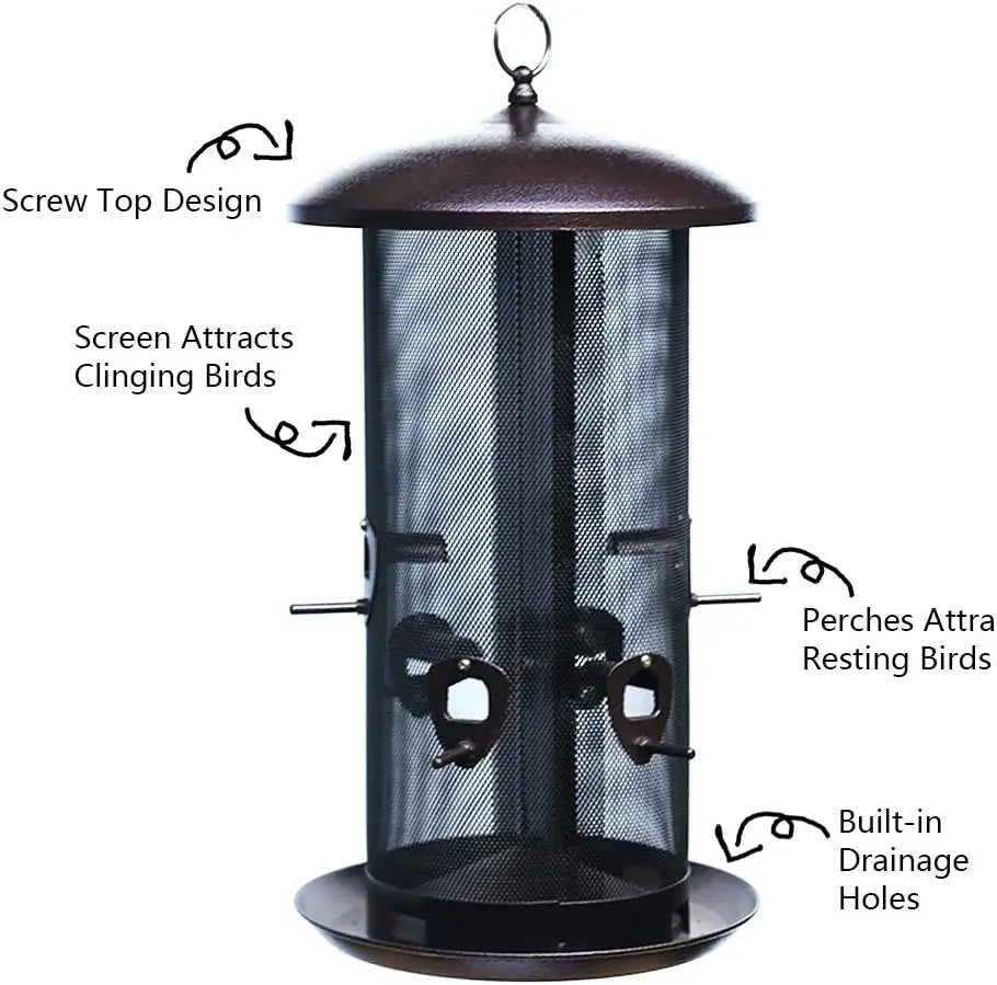 Garden Haven | Heavy-Duty Metal Hopper Bird Feeder with Dual Seed Compartments | 10 Feeding Ports for Year-Round Birdwatching