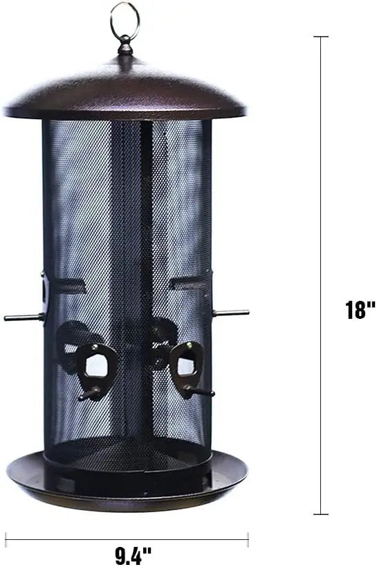 Garden Haven | Heavy-Duty Metal Hopper Bird Feeder with Dual Seed Compartments | 10 Feeding Ports for Year-Round Birdwatching