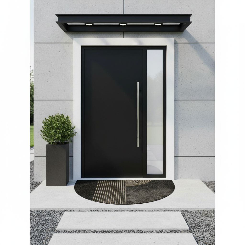 Modern Semi-Circular Doormat with Golden Geometric Lines | Stylish Anti-Slip Indoor & Outdoor Welcome Mat 3