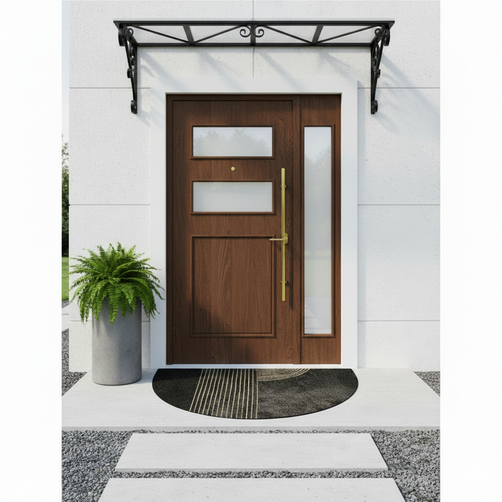 Modern Semi-Circular Doormat with Golden Geometric Lines | Stylish Anti-Slip Indoor & Outdoor Welcome Mat 2
