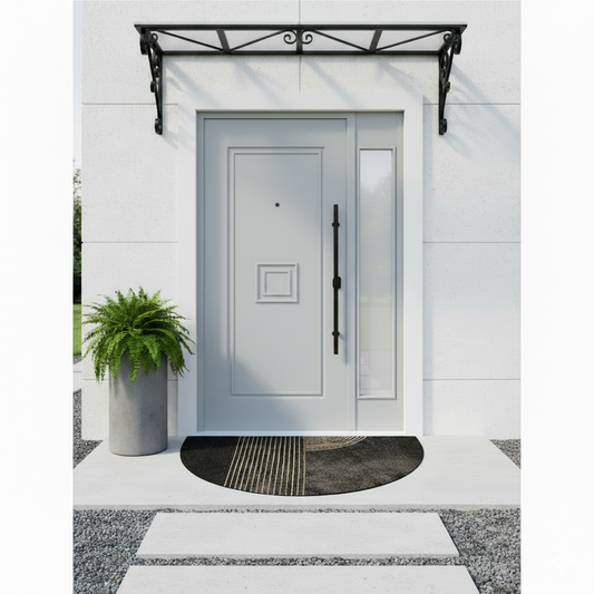 Modern Semi-Circular Doormat with Golden Geometric Lines | Stylish Anti-Slip Indoor & Outdoor Welcome Mat 1