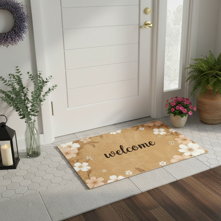 Beige Brown Flower Grass Welcome Pad 40x60cm 3