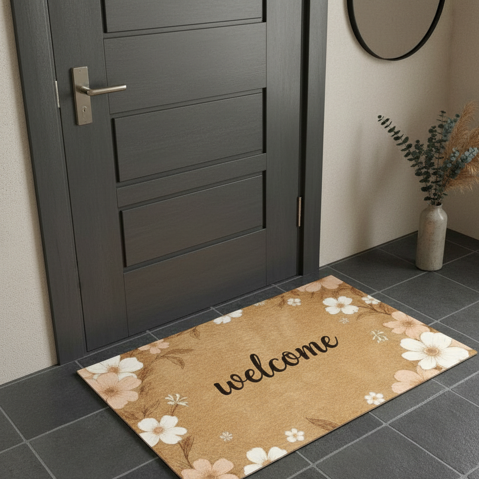 Beige Brown Flower Grass Welcome Pad 40x60cm 2