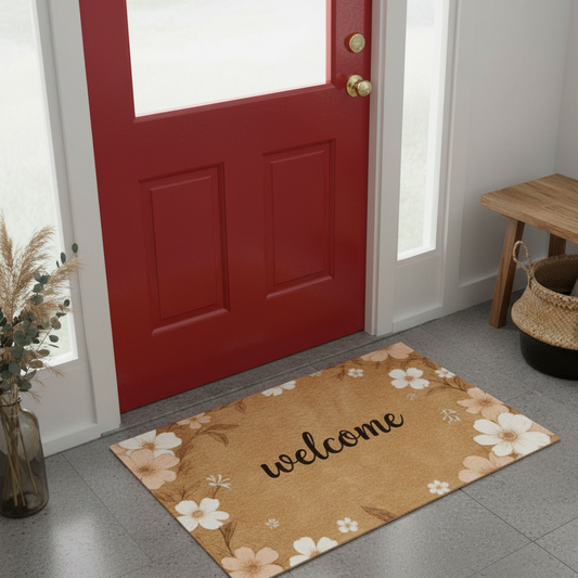 Beige Brown Flower Grass Welcome Pad 40x60cm 1