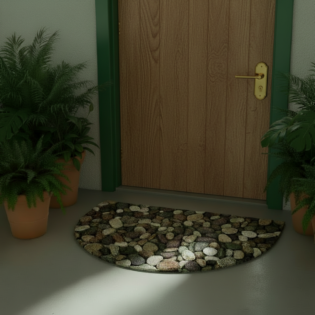 Stone Pattern Printed Semi-Circular Door Mat 60x90cm 3