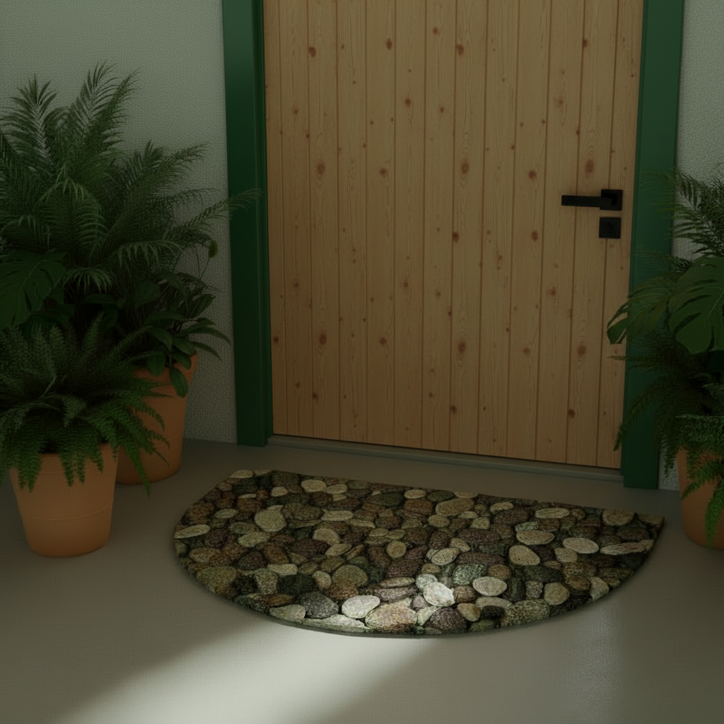 Stone Pattern Printed Semi-Circular Door Mat 60x90cm 2