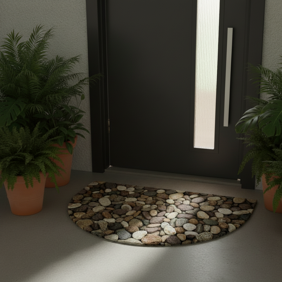 Stone Pattern Printed Semi-Circular Door Mat 60x90cm 1