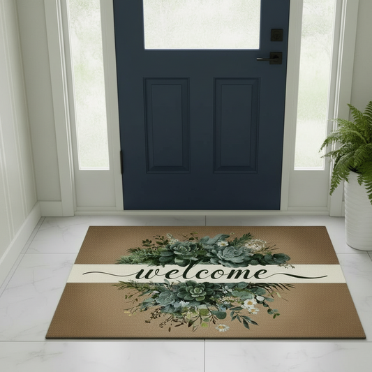 Non-Slip Welcome Doormat Botanical Floral Succulent Design 60x90cm 1