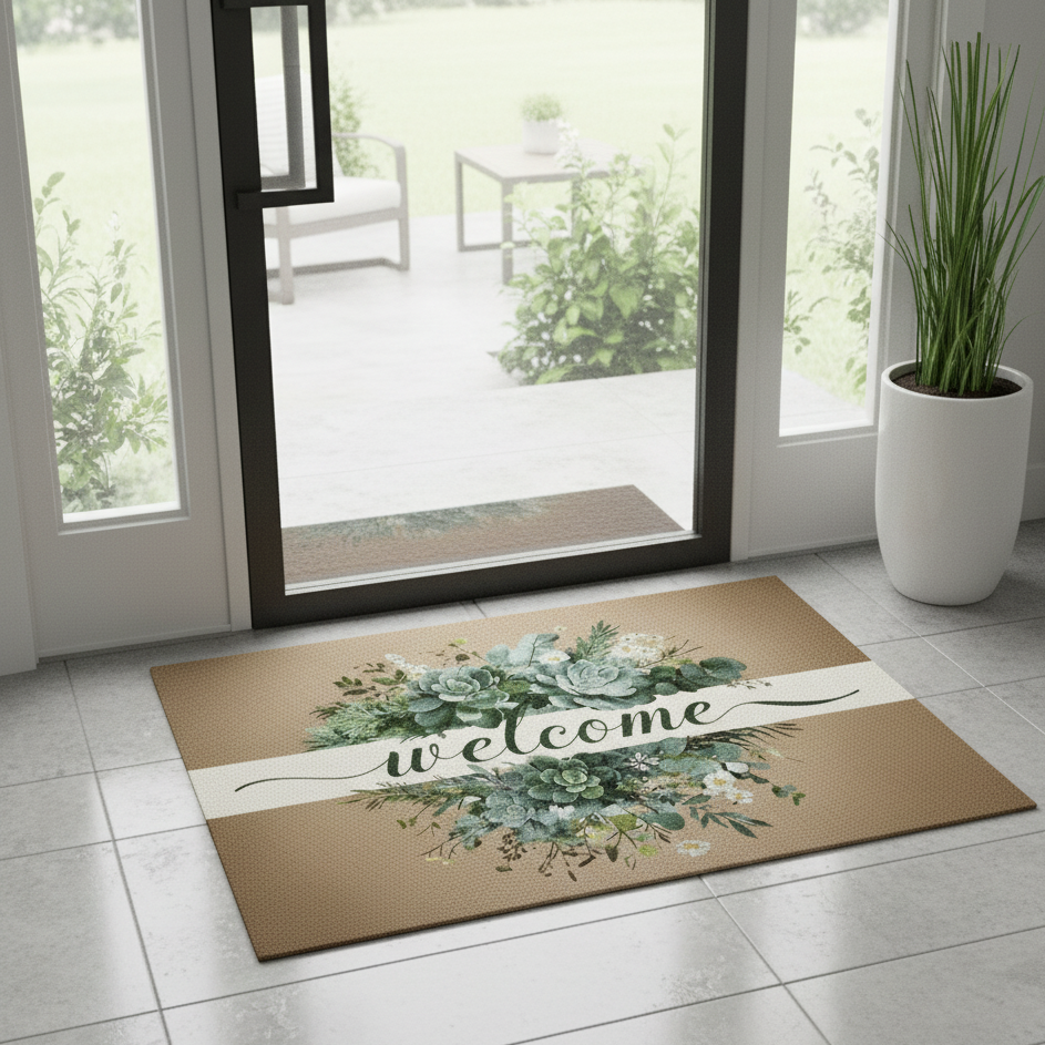 Non-Slip Welcome Doormat Botanical Floral Succulent Design 60x90cm 3