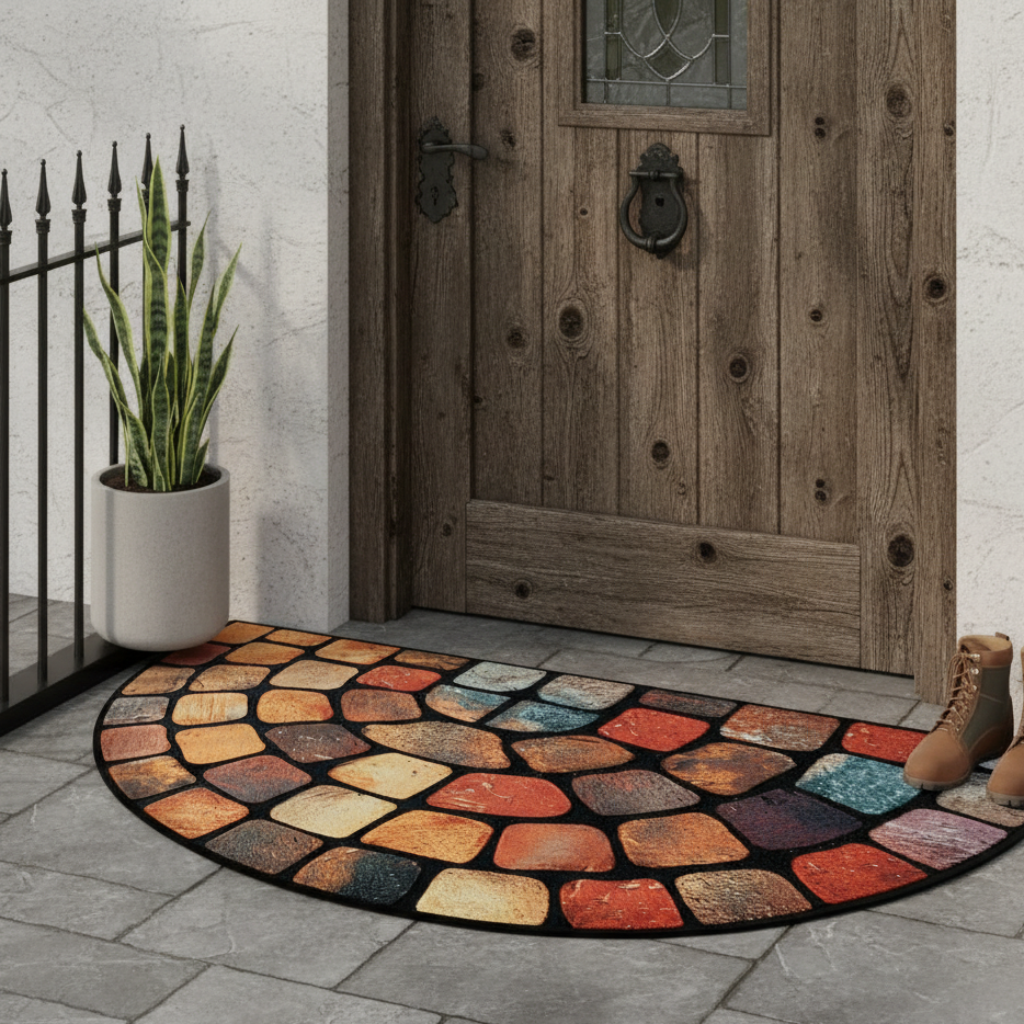 Colored Stone Semi-Circular Doormat Non-Slip Polyester Fiber 3