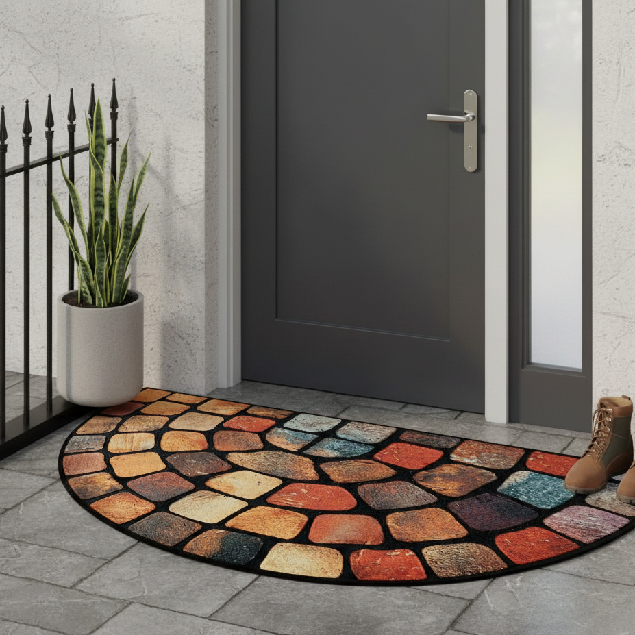 Colored Stone Semi-Circular Doormat Non-Slip Polyester Fiber 2
