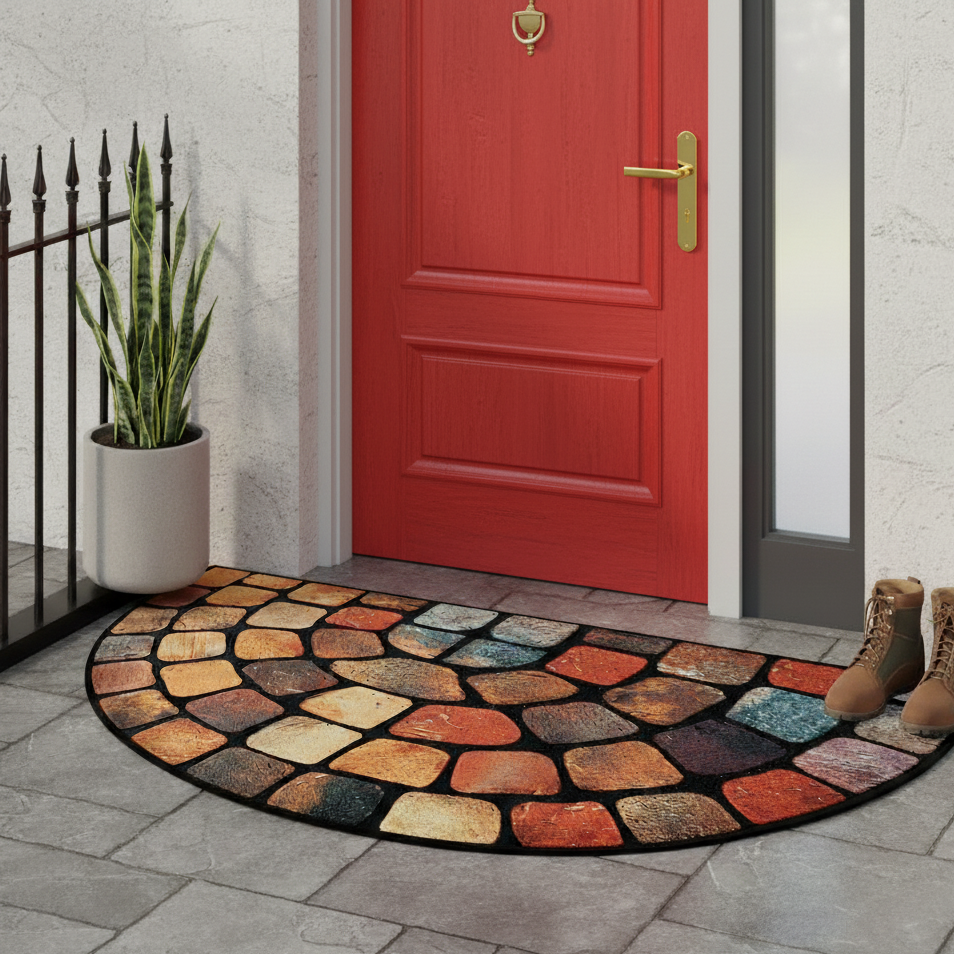 Colored Stone Semi-Circular Doormat Non-Slip Polyester Fiber 1