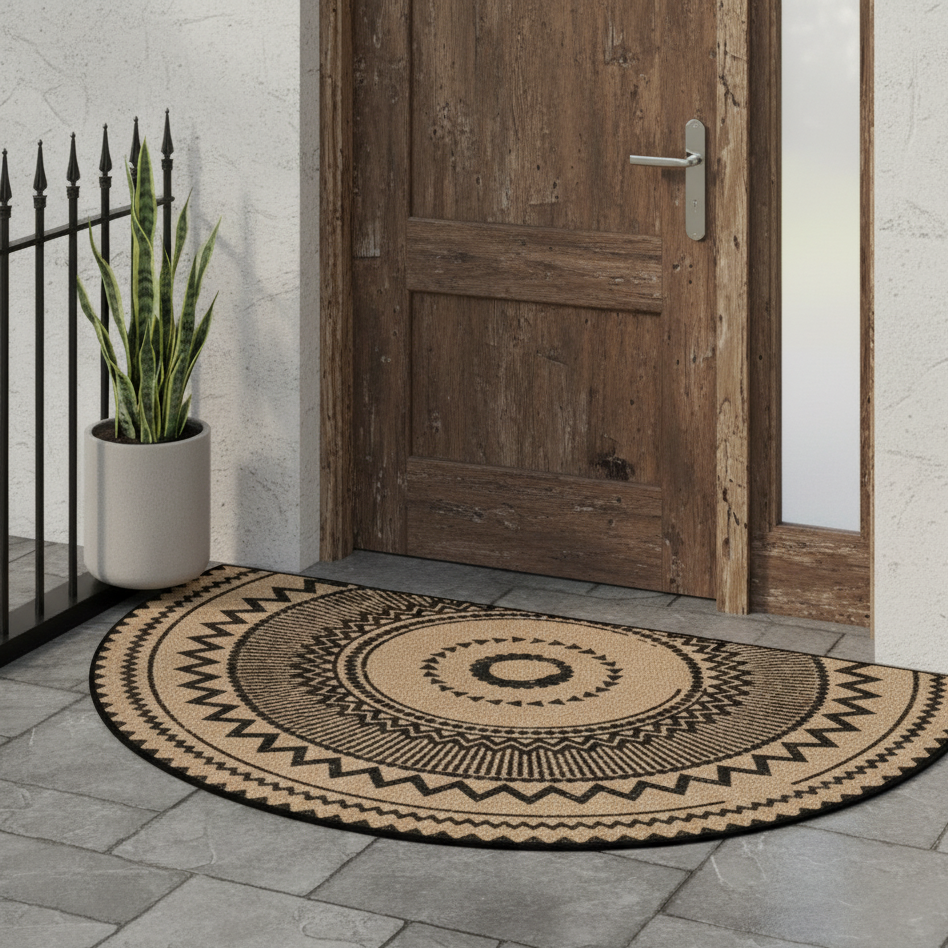 Bohemian Geometric Print Non-Slip Doormat Semicircular Polyester 60x90cm 4