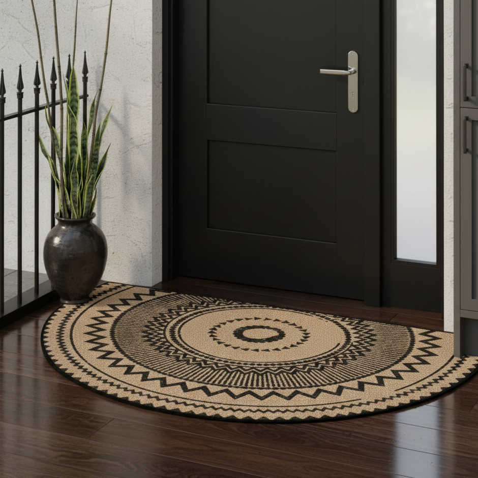 Bohemian Geometric Print Non-Slip Doormat Semicircular Polyester 60x90cm 3