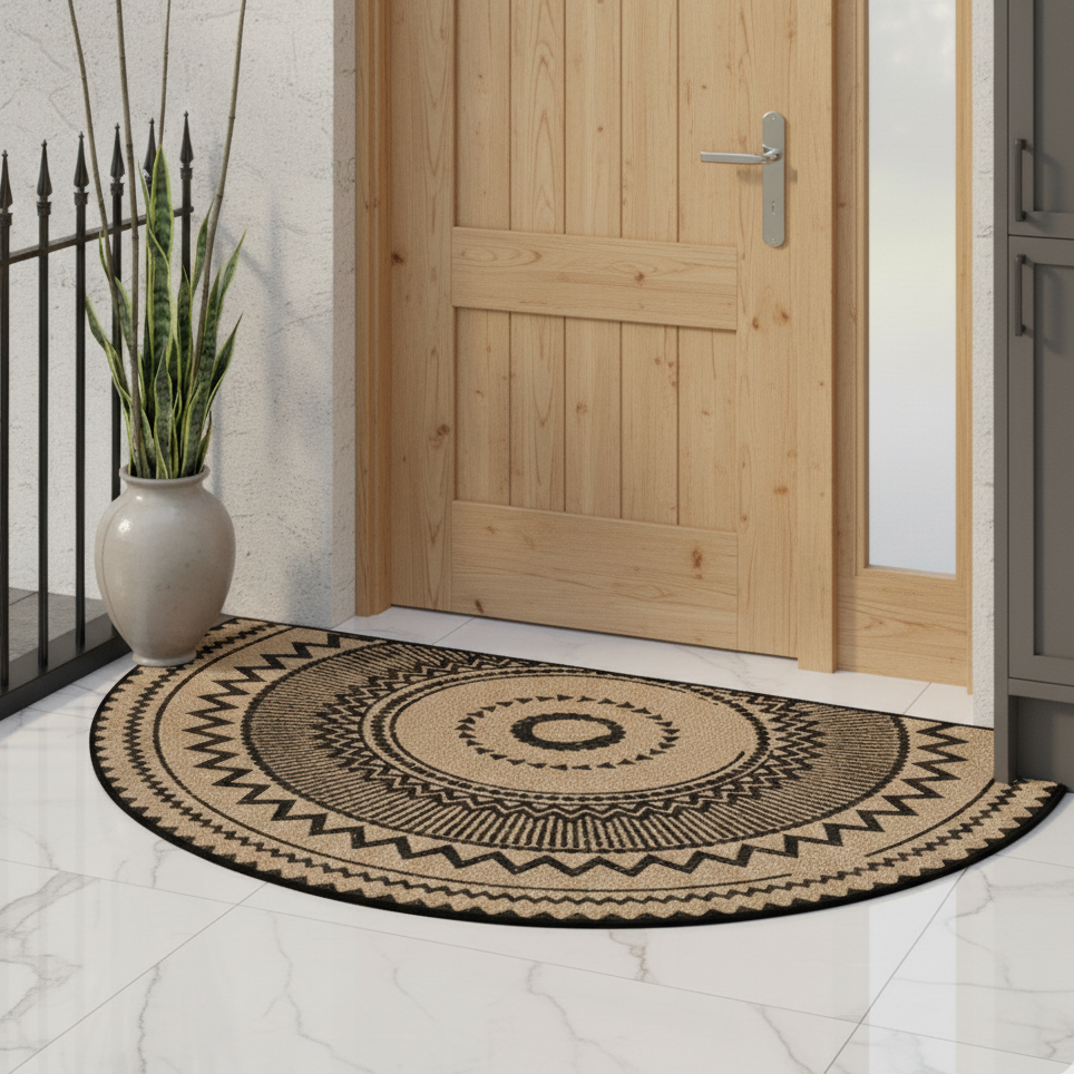 Bohemian Geometric Print Non-Slip Doormat Semicircular Polyester 60x90cm 2