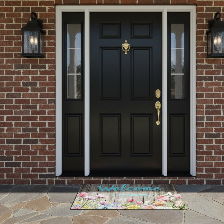 Soft Felt Floral Welcome Doormat Water-Absorbent Washable 3