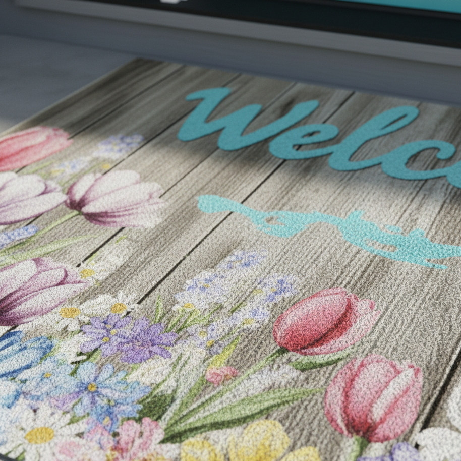 Soft Felt Floral Welcome Doormat Water-Absorbent Washable 1