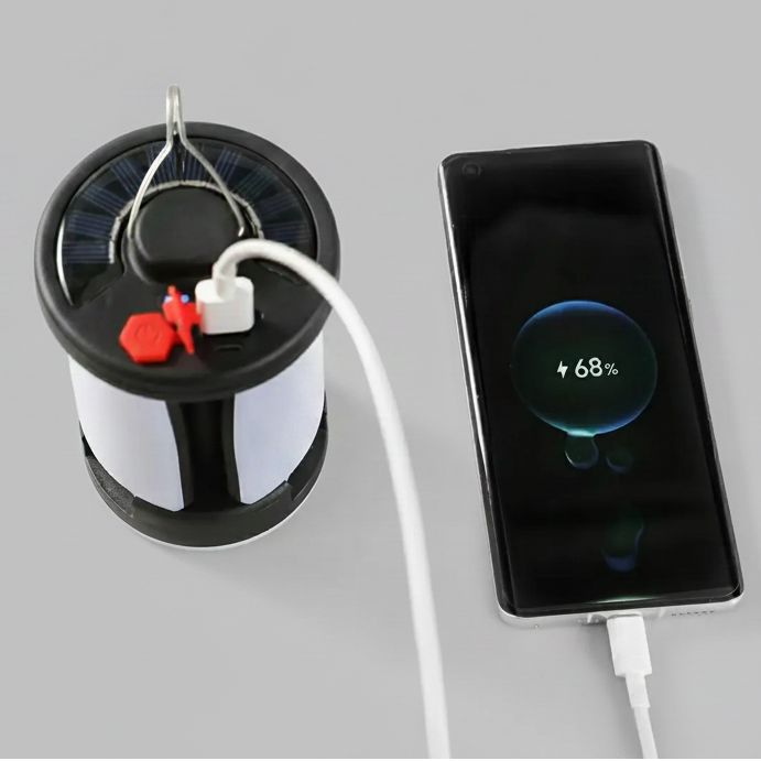 Emergency power charger with 4500mAh capacity charging a smartphone on a gray background